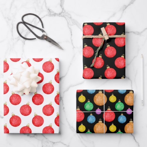Cute Colorful Red Green Christmas Ball Ornaments  Wrapping Paper Sheets