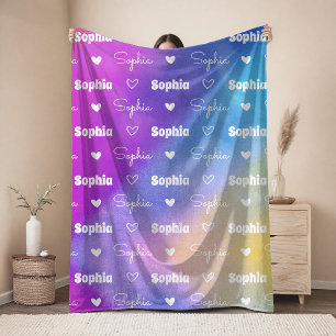 Cute colorful repeating name personalized girly fleece blanket