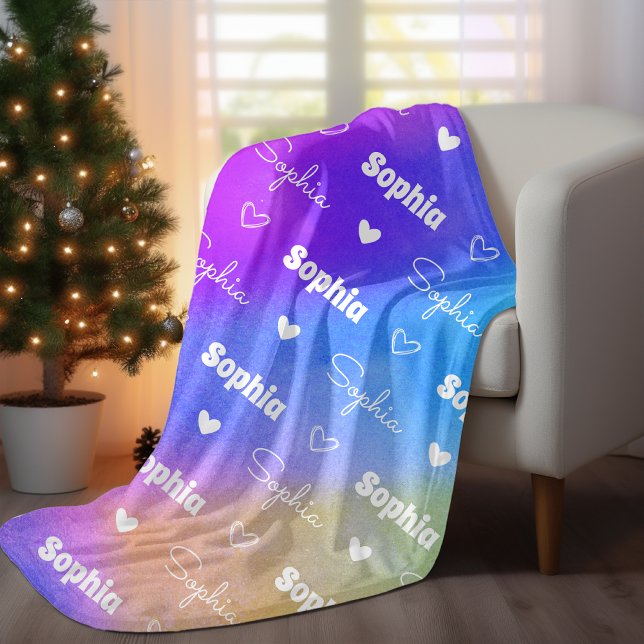 Cute colorful repeating name personalized girly  fleece blanket (Creator Uploaded)