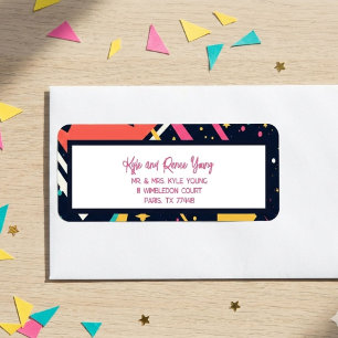 Cute, colorful retro 80s graduation invitation label