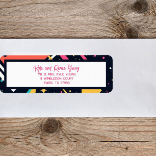 Cute, colorful retro 80s graduation invitation label
