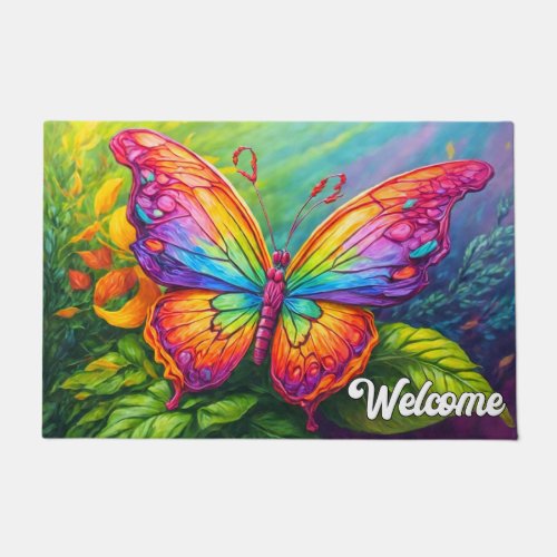 Cute Colorful Retro Butterfly Art Doormat