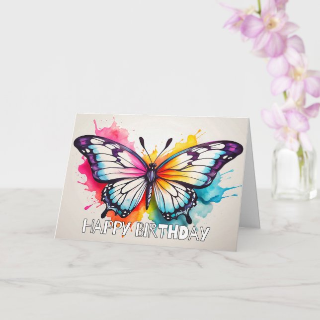 Cute Colorful Retro Butterfly Illustration Art Card (Orchid)