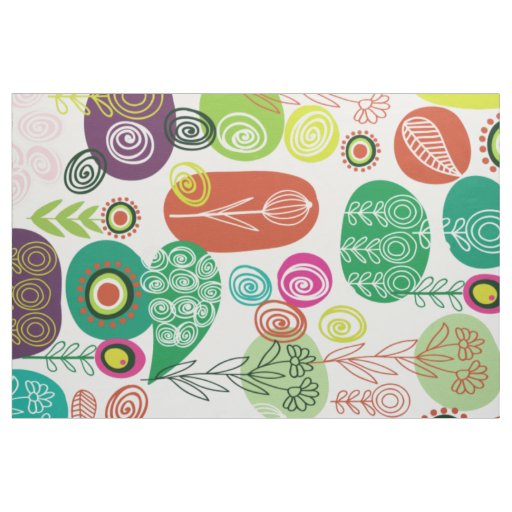 Cute Colorful Retro Cartoon Floral Pattern Fabric