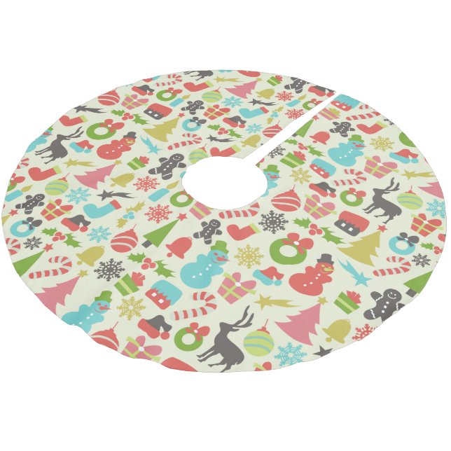 Cute Colorful Retro Christmas Brushed Polyester Tree Skirt (Angled)