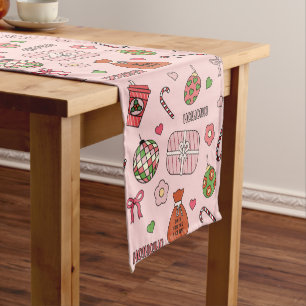 Cute Colorful Retro Christmas Pink Short Table Runner