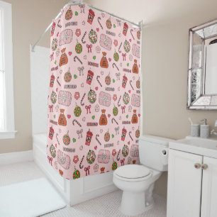 Cute Colorful Retro Christmas Pink Shower Curtain