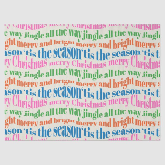 Cute Colorful Retro Christmas Script Decoupage Tissue Paper (Front)