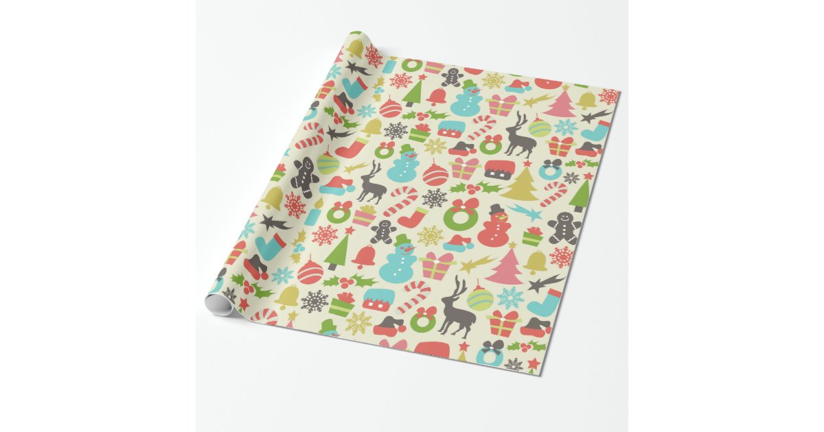 Cute Colorful Retro Christmas Wrapping Paper | Zazzle.com