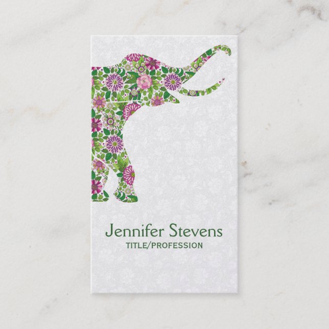 Cute Colorful Retro Floral Elephant 2 Business Card (Front)