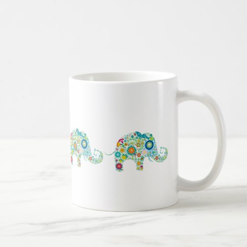 Cute Colorful Retro Floral Elephant 2 Coffee Mug