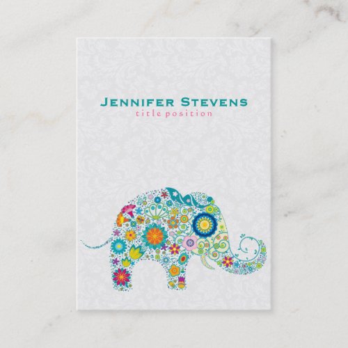 Cute Colorful Retro Floral Elephant Business Card