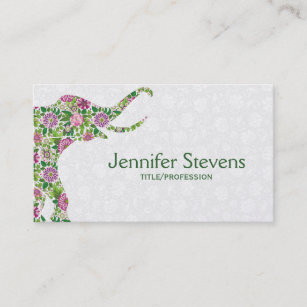 Cute Colorful Retro Floral Elephant Business Card