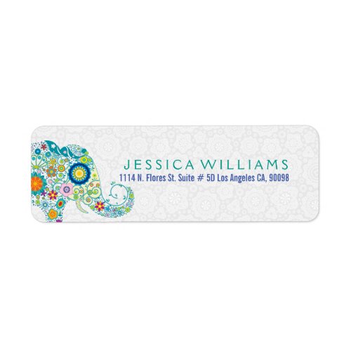 Cute Colorful Retro Floral Elephant Label