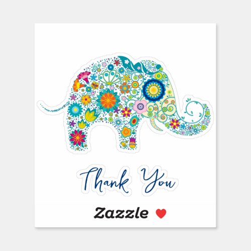 Cute Colorful Retro Floral Elephant  Sticker