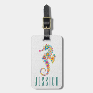 Cute Colorful Retro Floral Sea-Horse Luggage Tag