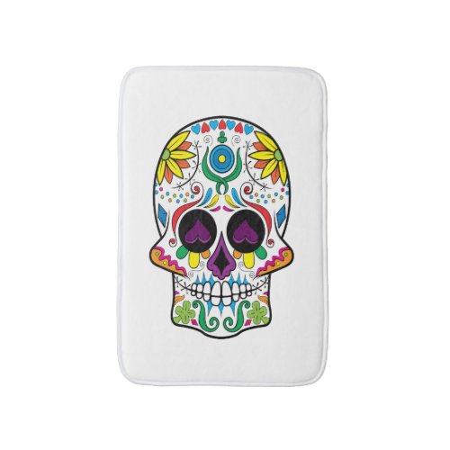 Cute Colorful Retro Floral Sugar Skull Bath Mat