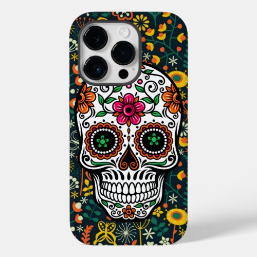 Cute Colorful Retro Floral Sugar Skull Case_Mate iPhone 14 Pro Case