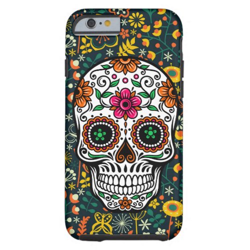 Cute Colorful Retro Floral Sugar Skull Tough iPhone 6 Case