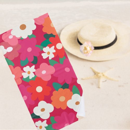 Cute Colorful Retro Florals   Beach Towel
