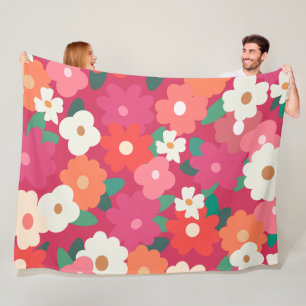 Cute Colorful Retro Florals        Fleece Blanket