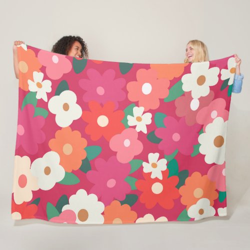 Cute Colorful Retro Florals        Fleece Blanket