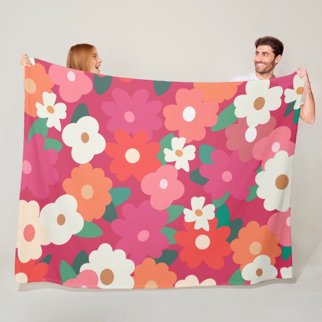Cute Colorful Retro Florals        Fleece Blanket (In Situ)