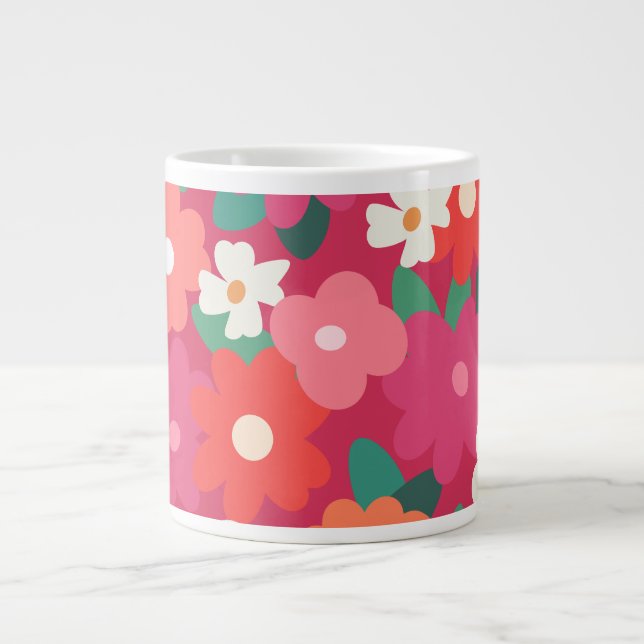 Cute Colorful Retro Florals         Giant Coffee Mug (Front)