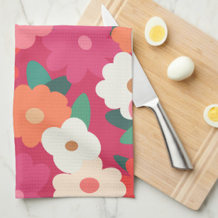 Cute Colorful Retro Florals    Kitchen Towel