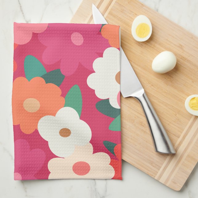 Cute Colorful Retro Florals    Kitchen Towel (Quarter Fold)