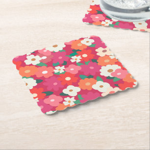 Cute Colorful Retro Florals Paper Coaster
