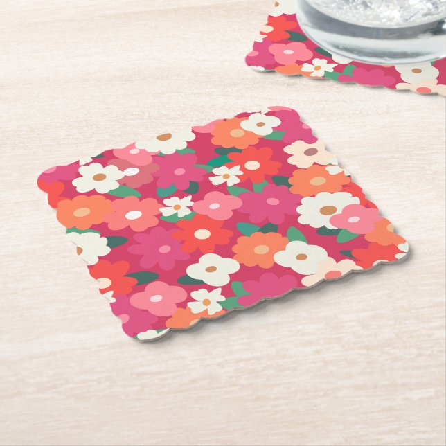 Cute Colorful Retro Florals     Paper Coaster (Angled)