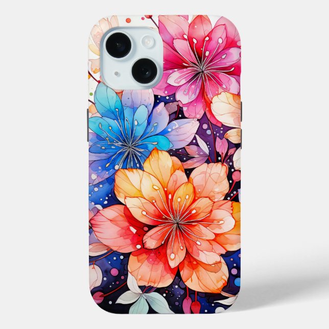 Cute Colorful Retro Flower Art Case-Mate iPhone Case (Back)