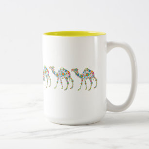 Cute Colorful Retro Flower Camels Two-Tone Coffee Mug