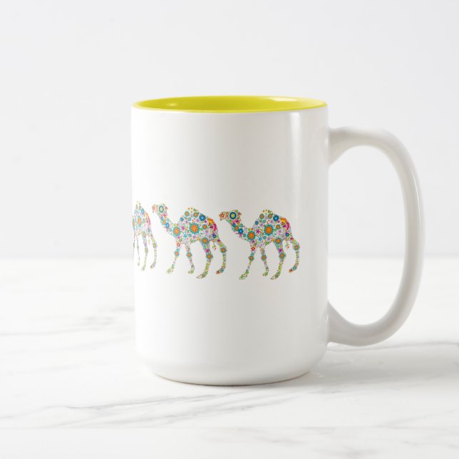 Cute Colorful Retro Flower Camels Two-Tone Coffee Mug (Right)