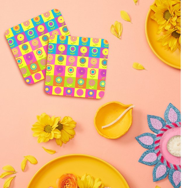 Cute colorful retro flower garden coaster (Creator Uploaded)