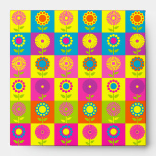 Cute colorful retro flower garden envelope
