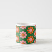Cute Colorful Retro Flower Pattern Green Pink Name Espresso Cup (Front)