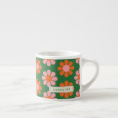 Cute Colorful Retro Flower Pattern Green Pink Name Espresso Cup (Right)