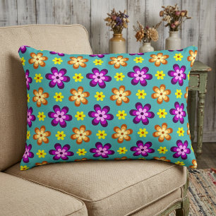 Cute Colorful Retro Flowers Accent Pillow