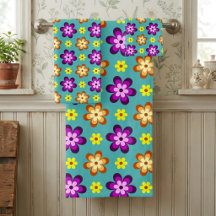 Cute Colorful Retro Flowers Bath Towel Set