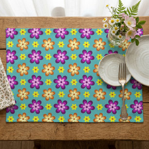 Cute Colorful Retro Flowers Cloth Placemat