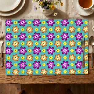 Cute Colorful Retro Flowers Laminated Placemat