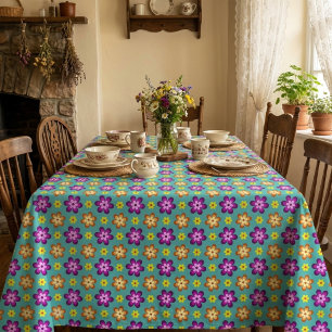 Cute Colorful Retro Flowers Large Tablecloth