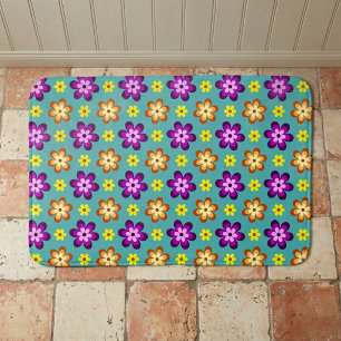 Cute Colorful Retro Flowers Medium Bath Mat