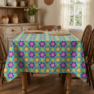 Cute Colorful Retro Flowers Medium Tablecloth
