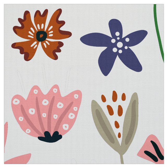 Cute Colorful Retro Flowers Pattern Fabric (Swatch)