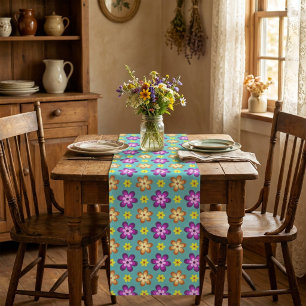 Cute Colorful Retro Flowers Small Table Runner