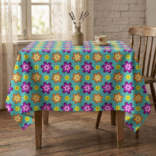 Cute Colorful Retro Flowers Small Tablecloth