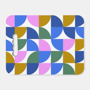 Cute Colorful Retro Geometric Shapes Pattern Blue Seat Cushion